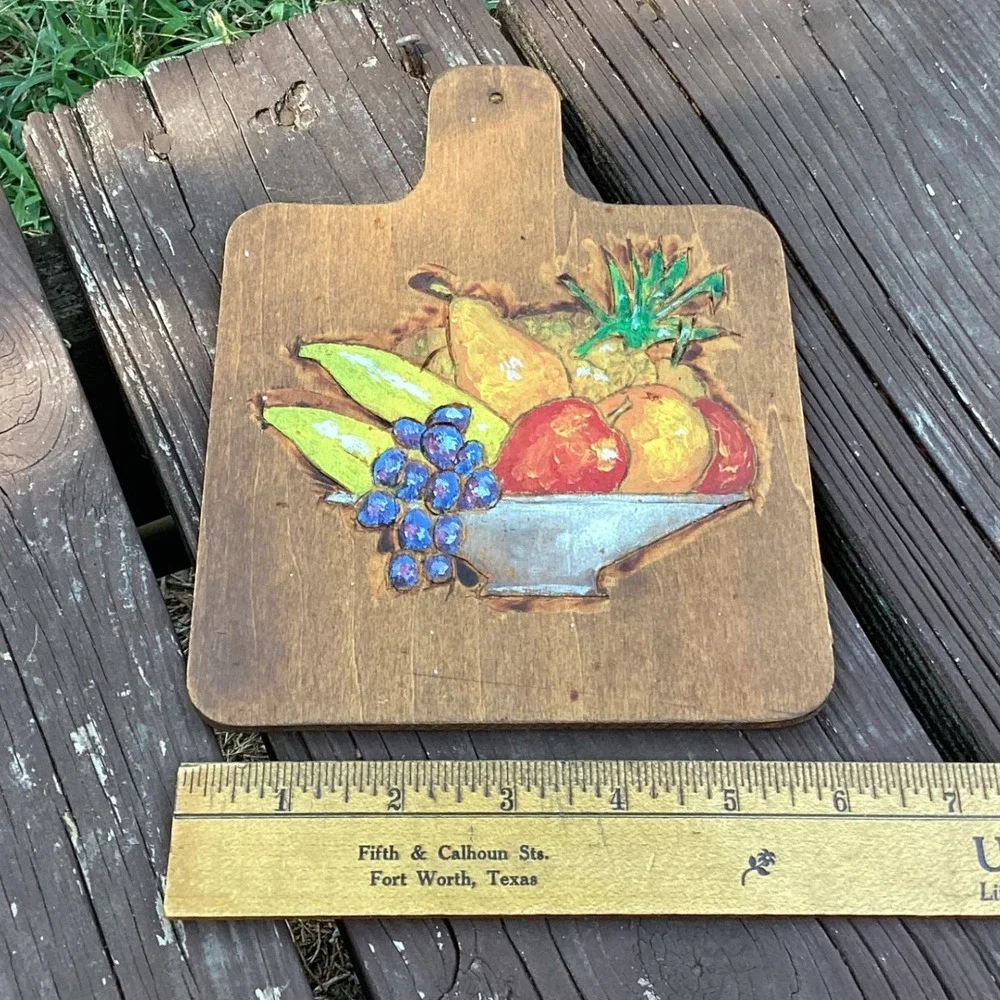 Vintage Hand Painted Wood Burned Fruit Still Life Wall Plaque Kitchen Decor 8.5